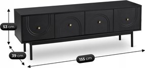 Szafka RTV w stylu glamour Marlen 155 cm, kolor czarny