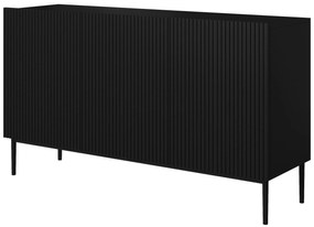 Komoda Nicole 150 cm trzydrzwiowa z ryflowanym frontem - czarny mat / czarne nóżki