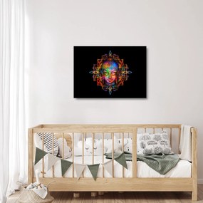 Obraz na szkle - Popiersie Buddy w neonowych kolorach (70x50 cm)