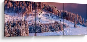 Obraz zimowego krajobrazu (z zegarem) (90x30 cm)