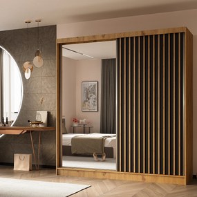 Szafa Przesuwna LAMELLO 200 cm z Lustrem Szafa Dwudrzwiowa Dąb artisan