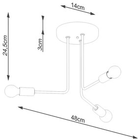 Czarna loftowa lampa sufitowa z 3 ramionami - A630-Tefo