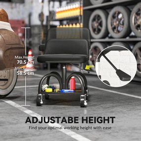 HOMCOM Obrotowy Taboret Warsztatowy z Miejscem na Narzędzia, Wysokość 58,5 cm, Udźwignie do 135 kg - Czarny