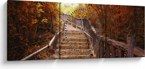 Obraz - Schody w naturze jesienią (z zegarem) (90x30 cm)