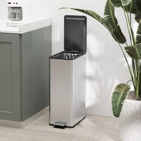 HOMCOM Kosz na śmieci 20L, ciche zamykanie, przegródka na odświeżacz, odporny na odciski, stal nierdzewna, srebrny