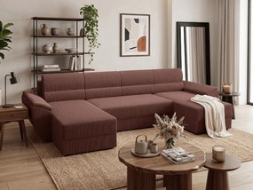 Rozkładana sofa narożna w kształcie U TAVERO 321x140 cm, ciemnoróżowa