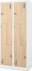Szafa socjalna ubraniowa typu l, czterokomorowa, biała/dąb sonoma, 800x1850x450 mm: JULIA Eco Design