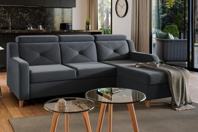 Narożnik Laksaro z funkcją spania prawostronny - szary welur Jasmine 96