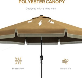 Outsunny Parasol z Ozdobnymi Frędzlami, Ø265 cm, Nachylany, Dwuczęściowy Metalowy Maszt, Wentylacja, Khaki/Czarny