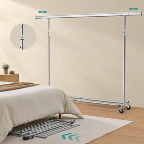 Wieszak na ubrania DOLLY na kółkach, max. 150 kg, 45x160-200x161,5cm, srebrny SongmicsHome