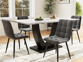 Stół z 4 krzesłami - Blat MDF, metalowa konstrukcja i aksamitne poduszki - Biały i Czarny