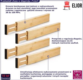 Zestaw 4 Bambusowych Przegród Do Szuflady L3-C18