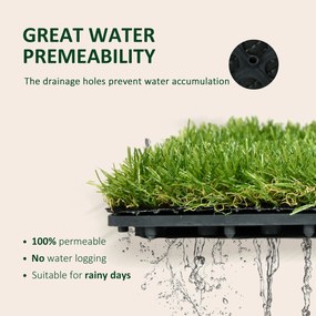 Outsunny Rolka Sztuczna Trawa 10 Sztuk Maty Trawnikowe Dywanik Rolny Sztuczny Trawnik na Balkon Ogród 25 mm Plastik Ciemnozielony 30 x 30 cm