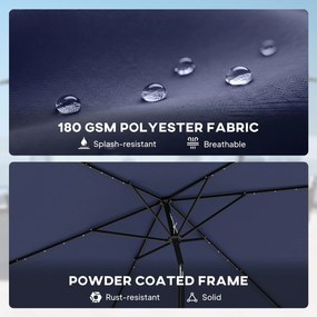 Outsunny Parasol LED Solarny ok. 300 x 200 cm z regulacją kąta, korbką, pokrowcem, ochroną UV, obrotowy, granatowy | Aosom PL