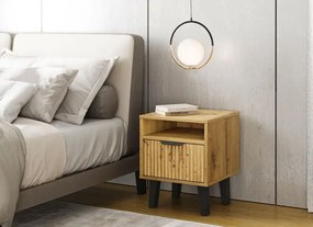 Stolik nocny ryflowany z szufladą dąb artisan L8-L18
