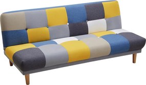 Kanapa 3-osobowa MARDAG z tkaniny – patchwork: kolor szary, niebieski, żółty