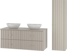 Kaszmirowy Zestaw Łazienkowy 120cm Szafka z Blatem Umywalka Słupek Ryflowane Fronty Aqua