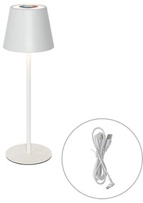 Lampa stołowa biała w komplecie z diodą LED, ściemniaczem, RGB i akumulatorem IP54 - Murdock