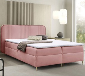 Różowe łóżko kontynentalne tapicerowane welurem 4 rozmiary - Averell