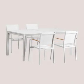 Zestaw Stołu Rozkładanego 180-240x100 Cm Starmi Oraz 4 Sztaplowane Krzesła Ogrodowe Z Aluminium Archer Gardenia Biel - Sklum