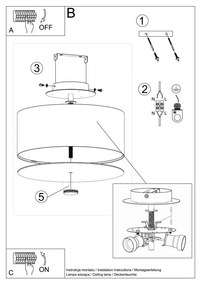 Czarna lampa sufitowa z tekstylnym kloszem ø 30 cm Herra – Nice Lamps