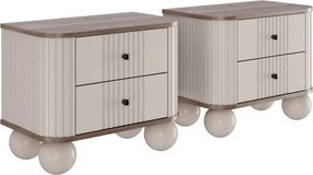Zestaw szafek nocnych Vesper 56 cm - kaszmir / orzech / czarne uchwyty / nogi kule
