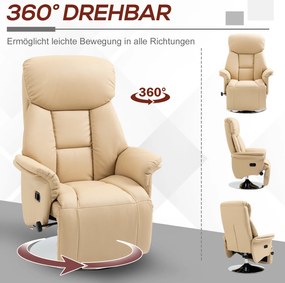 HOMCOM Fotel relaksacyjny z funkcją leżanki, obrotowy 360°, ekoskóra, beżowy, 78 x 80 x 109 cm, do 150 kg