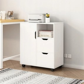 Szafka na drukarkę, biała – 60 x 70 x 35 cm – wielofunkcyjna, nowoczesna, z 3 półkami