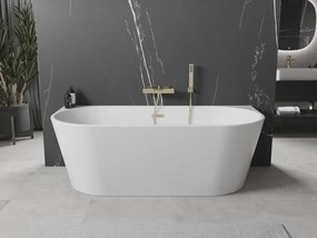 Mexen Oval wanna wolnostojąca przyścienna 150 x 75 cm, biała, przelew złoty - 52671507500-50