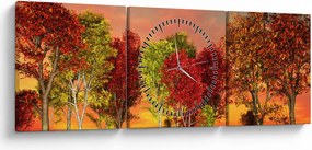 Obraz - Kolorowe drzewa (z zegarem) (90x30 cm)