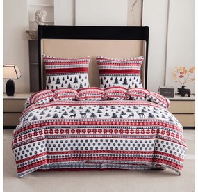 PrzytulneMieszkanie.pl PrzytulneMieszkanie.pl PrzytulneMieszkanie.pl Zestaw pościeli z mikropluszu TWINKLE CHRISTMAS kolorowe + prześcieradło z mikropluszu SOFT 180x200 cm białe, podwójne łóżko