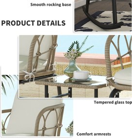 Outsunny Zestaw bujanych krzeseł w stylu boho, z PE-Rattanu, odporny na warunki atmosferyczne, Kremowy