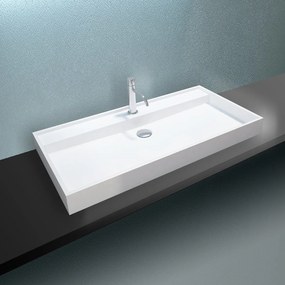 Umywalka nablatowa / ścienna PB2007Odlew mineralny - Biały mat - 90 x 45 x 10 cm