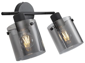 Designerski reflektor sufitowy czarny z przydymionym szkłem 2-punktowy - Domo Nowoczesny Oswietlenie wewnetrzne