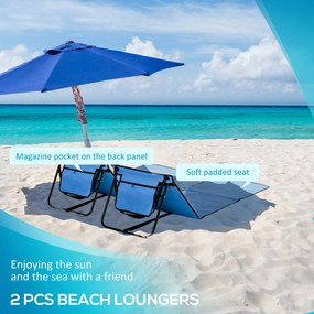 Outsunny Leżak plażowy, składany, z regulowanym oparciem, boczną kieszenią, miękką wyściółką, stalową ramą, Niebieski, 142x51x40 cm | Aosom PL