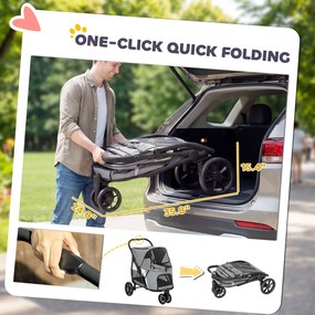 PawHut Wózek dla psa składany z zmywalną poduszką, oknami z siatki, 3 kołami, dla średnich psów do 20 kg, szary | Aosom PL