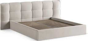 Beżowe tapicerowane łóżko dwuosobowe ze schowkiem ze stelażem 200x200 cm Eric – Micadoni
