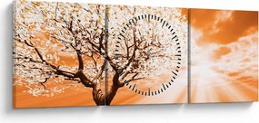Pomarańczowy obraz drzewa (z zegarem) (90x30 cm)