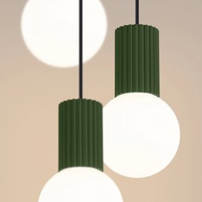 Lampa wisząca HALO 3P zielona oliwka ryflowana SOLLUX  LIGHTING