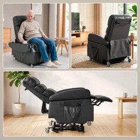 HOMCOM Fotel telewizyjny z funkcją wspomagania wstawania, elektryczny fotel relaksacyjny z pilotem, podnóżkiem, funkcją leżenia, ciemnoszary | Aosom PL