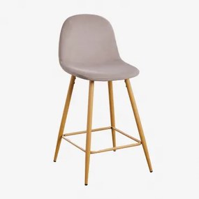 Zestaw 4 Wysokich Stołków Z Aksamitu Glamm Drewno Naturalne & Gris Topo & ↑65 Cm - Sklum