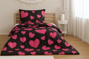 PrzytulneMieszkanie.pl PrzytulneMieszkanie.pl Poliestrowo-bawełniana pościel HEART PINK, czarna Rozmiar pościeli: 2 szt 70 x 90 cm | 200 x 220 cm