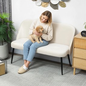 HOMCOM Sofa 2-osobowa, nowoczesna tapicerowana kanapa z metalowo-drewnianą ramą, welurowa tapicerka, beżowa