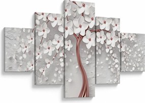 Obraz - Obraz białego drzewa z kwiatami, rosegold (125x70 cm)