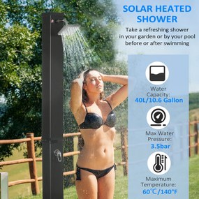 Outsunny Solarna prysznic z obracającą się o 360° głowicą, prysznic do stóp, podgrzewanie wody do 60°C, czarny, 19 x 20 x 217 cm