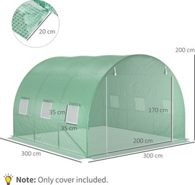 Outsunny Zamienne folie do szklarni 3x3x2 m, trwałe, odporne na rozdarcia, 6 okien, drzwi, Zielony