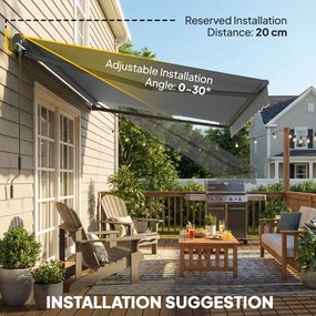 Outsunny Markiza Balkonowa 350 x 300 cm z Korbą i Uchwytami Ściennymi, Regulowany Kąt Nachylenia | Aosom PL