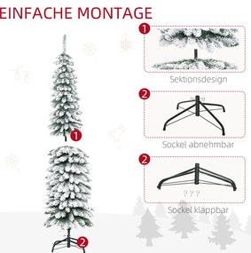 HOMCOM Sztuczna Choinka świąteczna, śnieżna, wąski design, ognioodporna, 180 cm, Zielony/Biały | Aosom PL