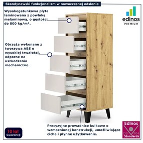 Wąska komoda z szufladami do salonu dąb artisan + kaszmir A5-K03