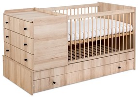 Łóżeczko dziecięce KOMPAKT 3W1 120x80 bukowe z komodą LITTLE SKY
